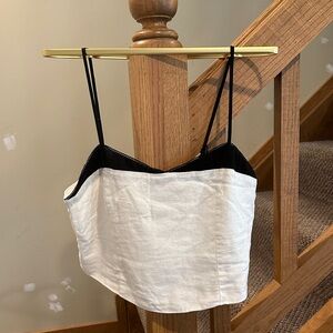 Francesca's Collections Black & White Linen-Blend Cropped Cami Top